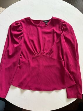 Express Puff Sleeve Raspberry Peplum Blouse
